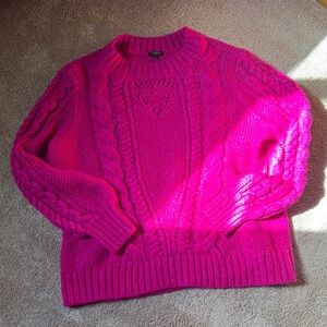 Talbots Bright Hot Pink Cable Knit Crewneck Sweater
